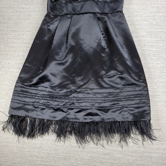 Max and Cleo Maralin Satin Dress Womens 12 Black Feathers Holiday Cocktail - Picture 9 of 16
